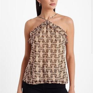 Express Printed Ruffle Halter Neck Tank, Small NWT